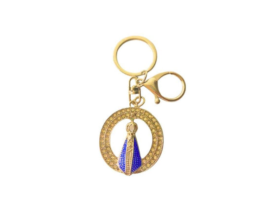 GOLDEN KEYCHAIN O.LADY APPARITIONS WITH RHINESTONES –Set of  12