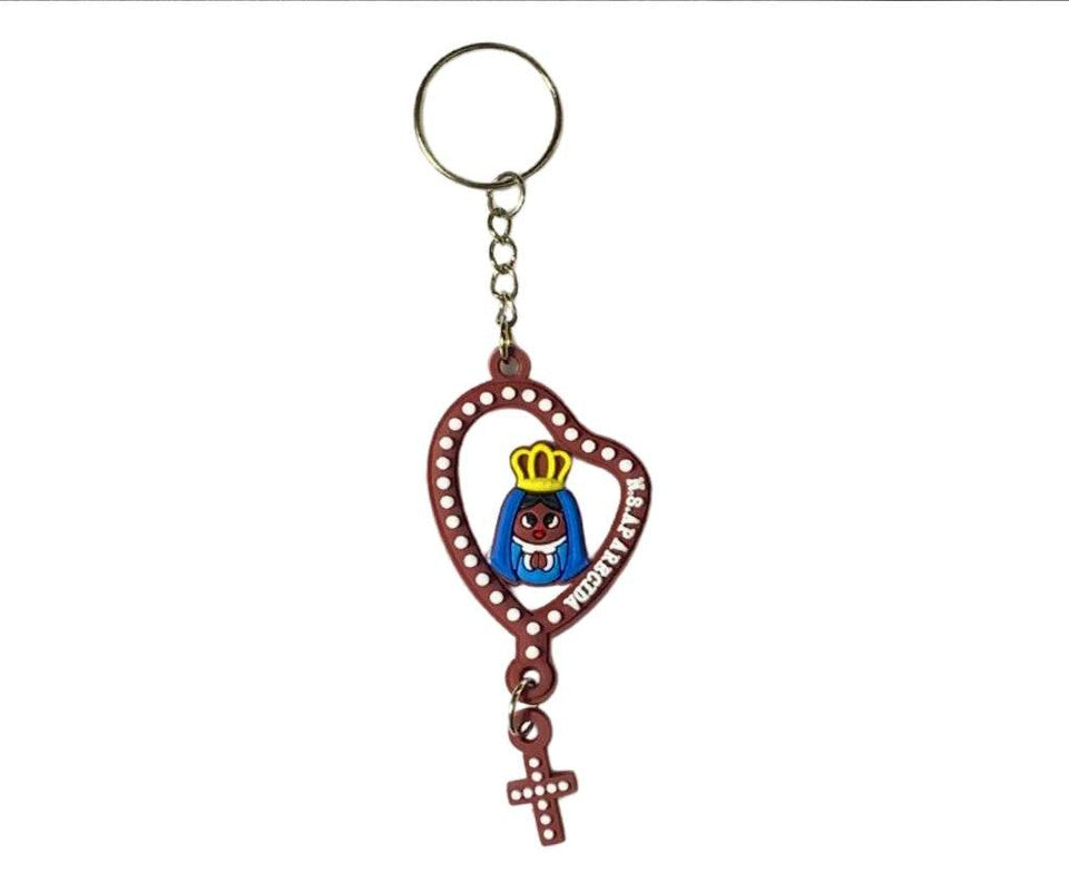 BROWN RUBBER KEYCHAIN APPARITIONS WITH CROSS – Set of 12