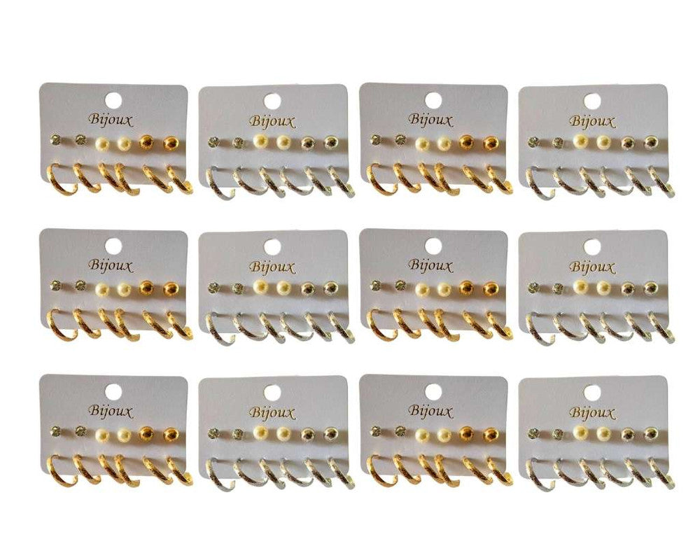 SET GOLDEN/SILVER EARRING SOLID BALL AND HOOPS- Set of 12