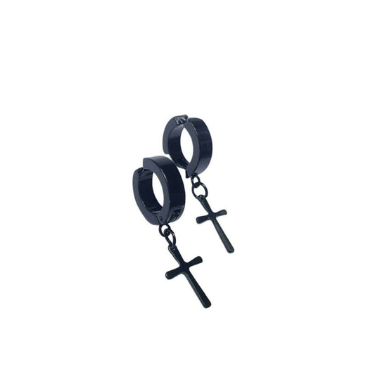 BLACK SMALL  CROSS CLIP HOOP  EARRINGS - 120 PAIRS