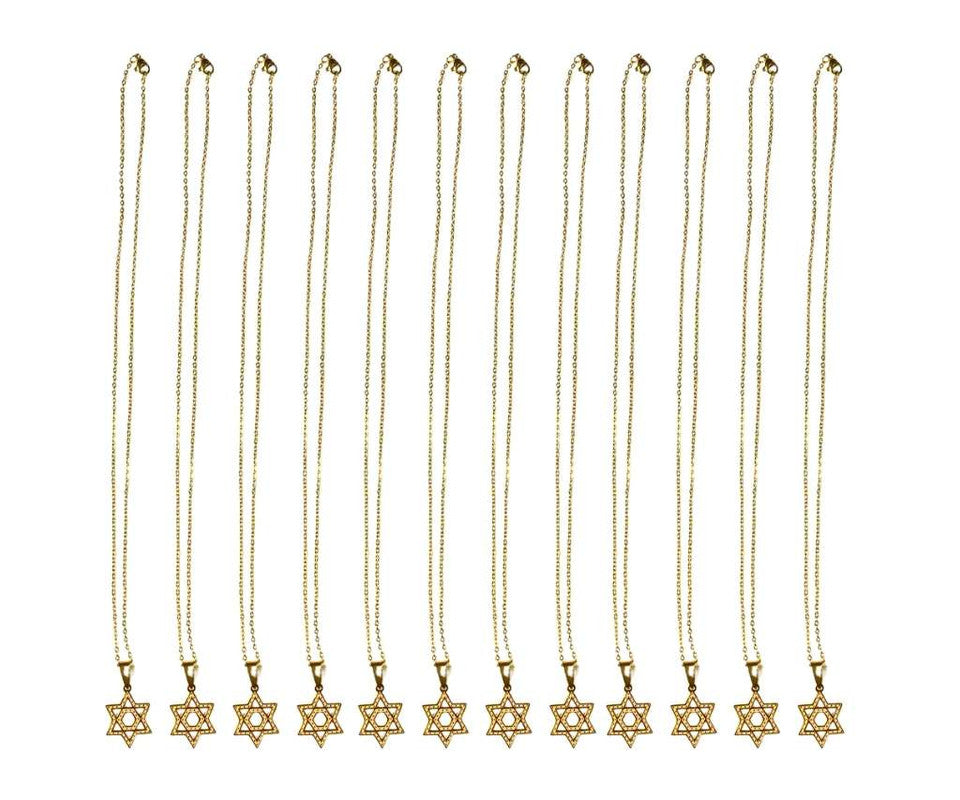 GOLDEN NECKLACE STAR OF DAVID  – Set of 12