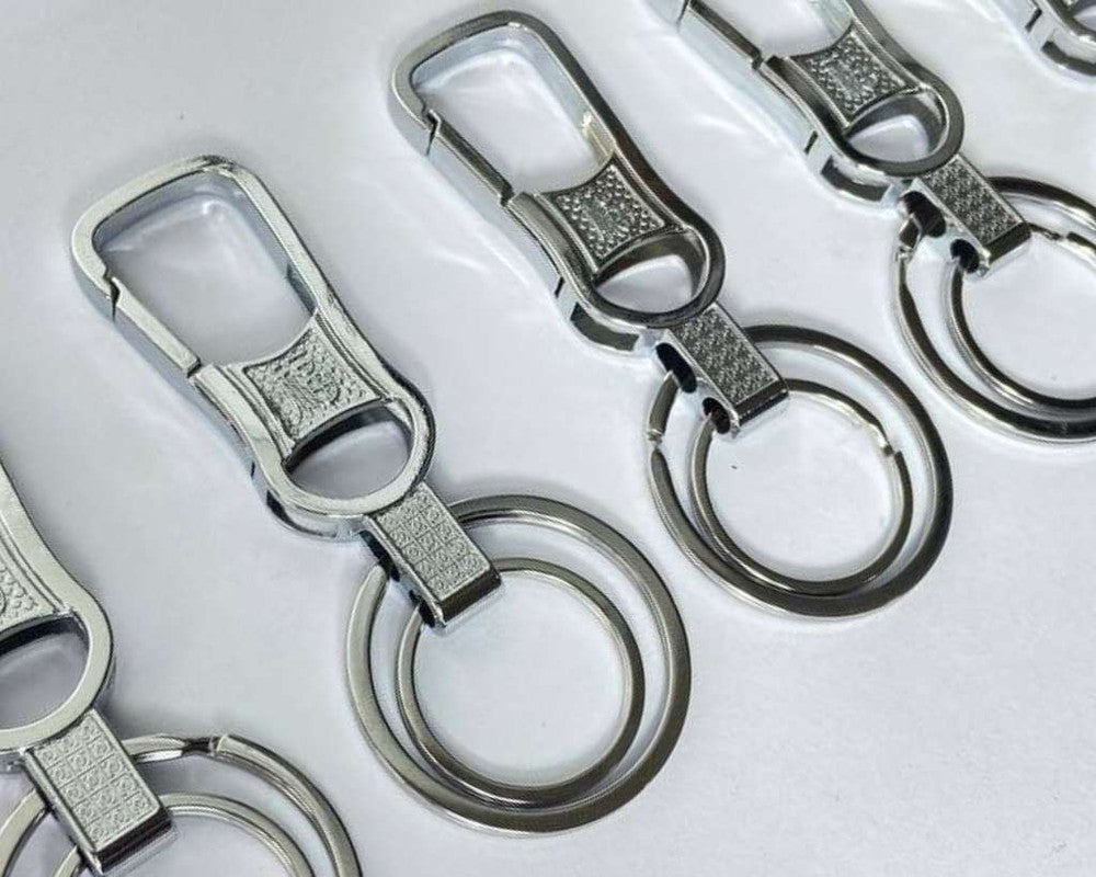 SILVER STAINLESS STEEL KEYCHAIN WITH DETAILS – Set of 12