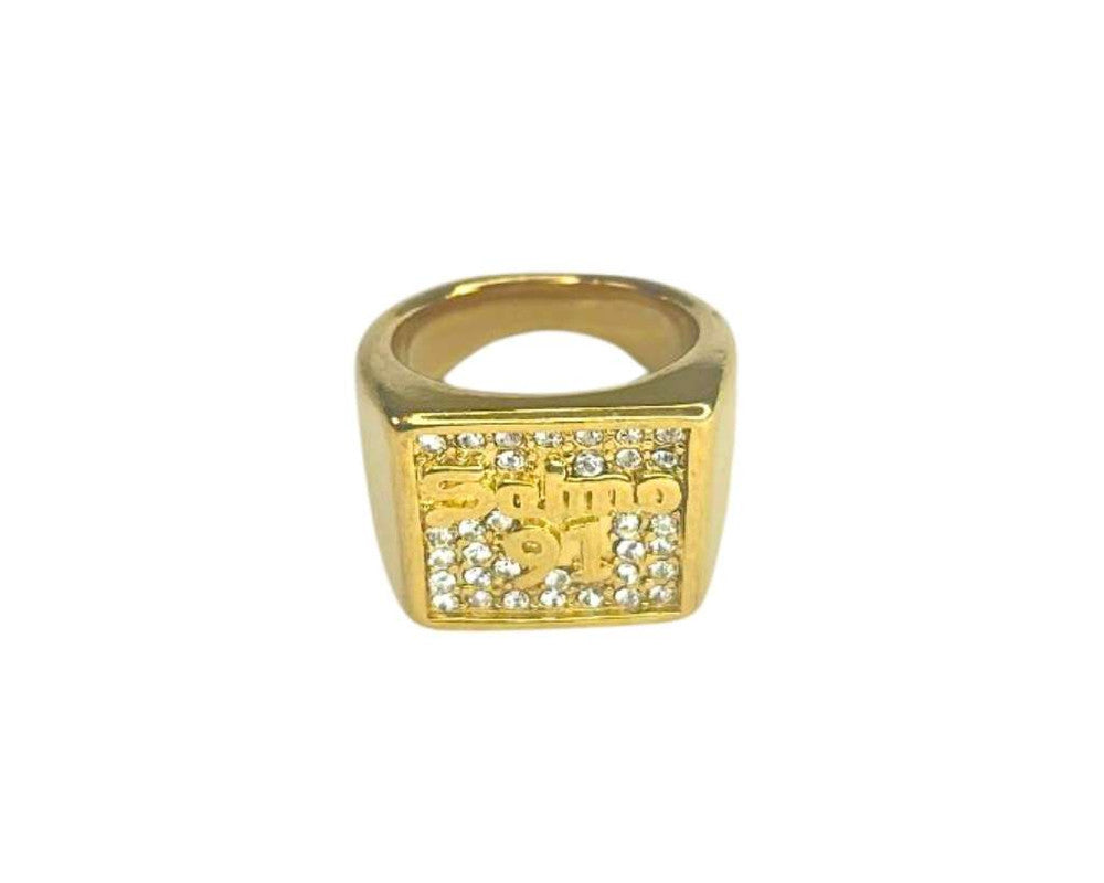 GOLDEN STAINLESS STEEL RING SALMO 91  WITH STRASS- Set of  12