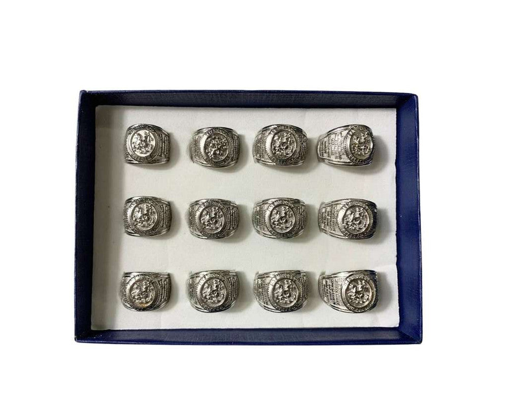 SILVER STAINLESS STEEL SAINT GEORGE RING WITH PRAYER- Set of 12