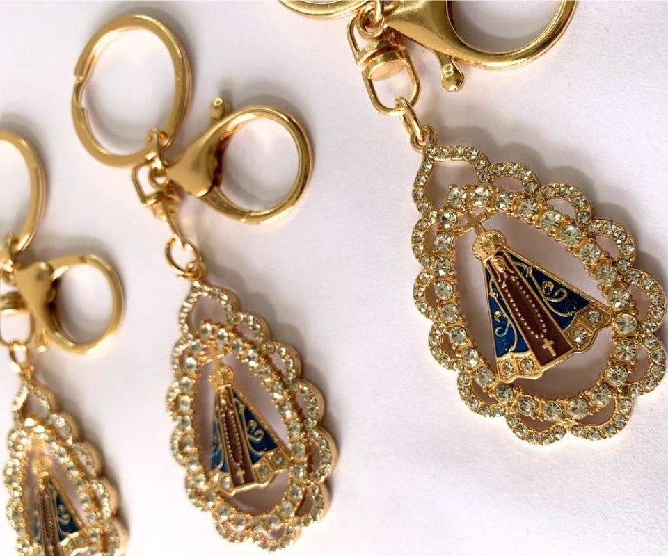 GOLD KEYCHAIN  O.LADY APPARITIONS WITH RHINESTONES- Set of  12