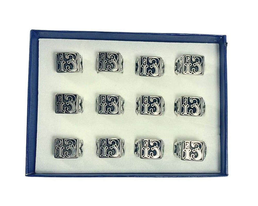 SILVER STAINLESS STEEL RING WITH NUMBER 13 – Set of 12