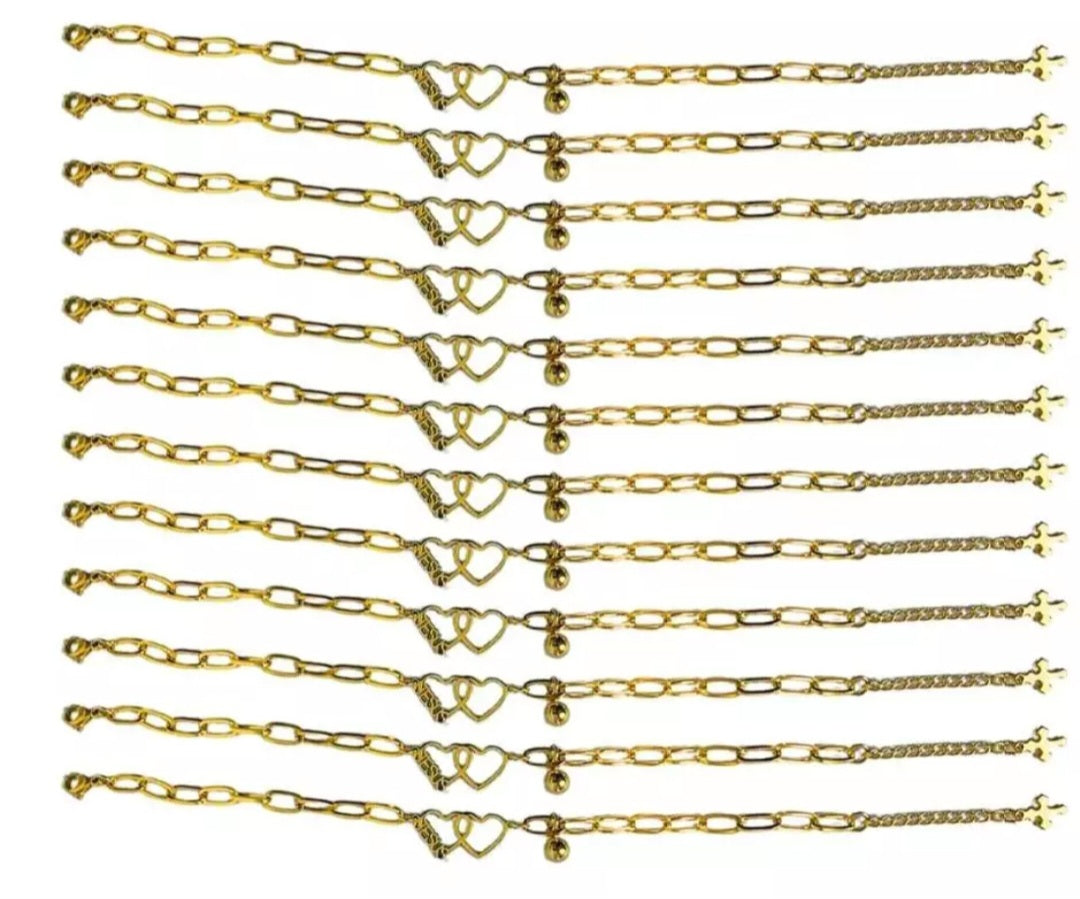 GOLDEN STAINLESS STEEL 2 HEART WRIGHT JESUS- Set of 12