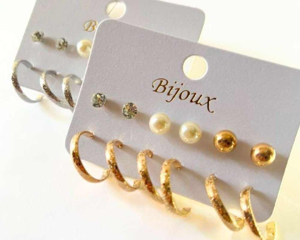 SET GOLDEN/SILVER EARRING SOLID BALL AND HOOPS- Set of 12