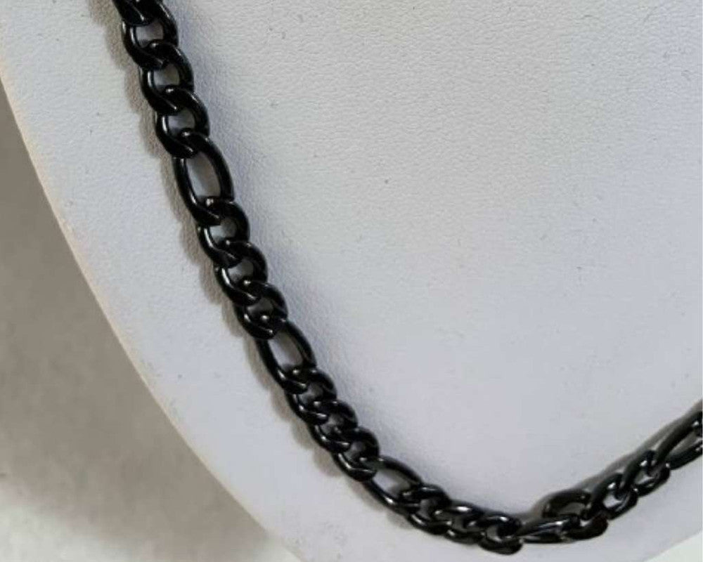 BLACK STAINLESS STEEL CHAIN FIGARO 1.6 MM / 60 CM – Set of  12