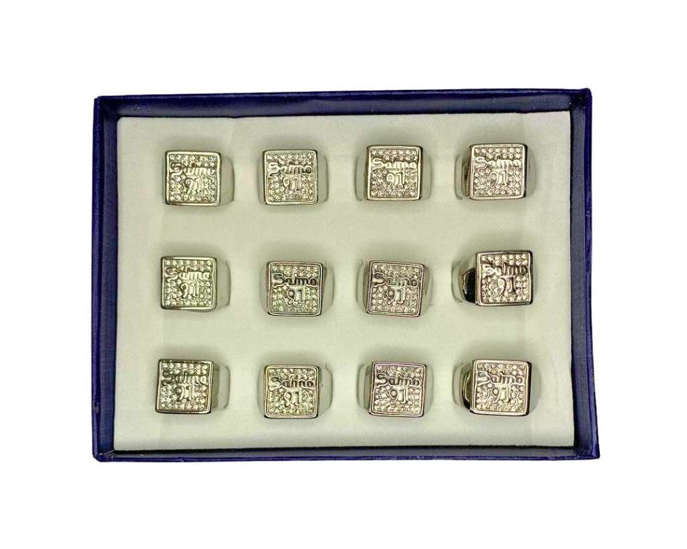 SILVER STAINLESS STEEL RING SALMO 91 WITH RHINESTONES- Set of 12