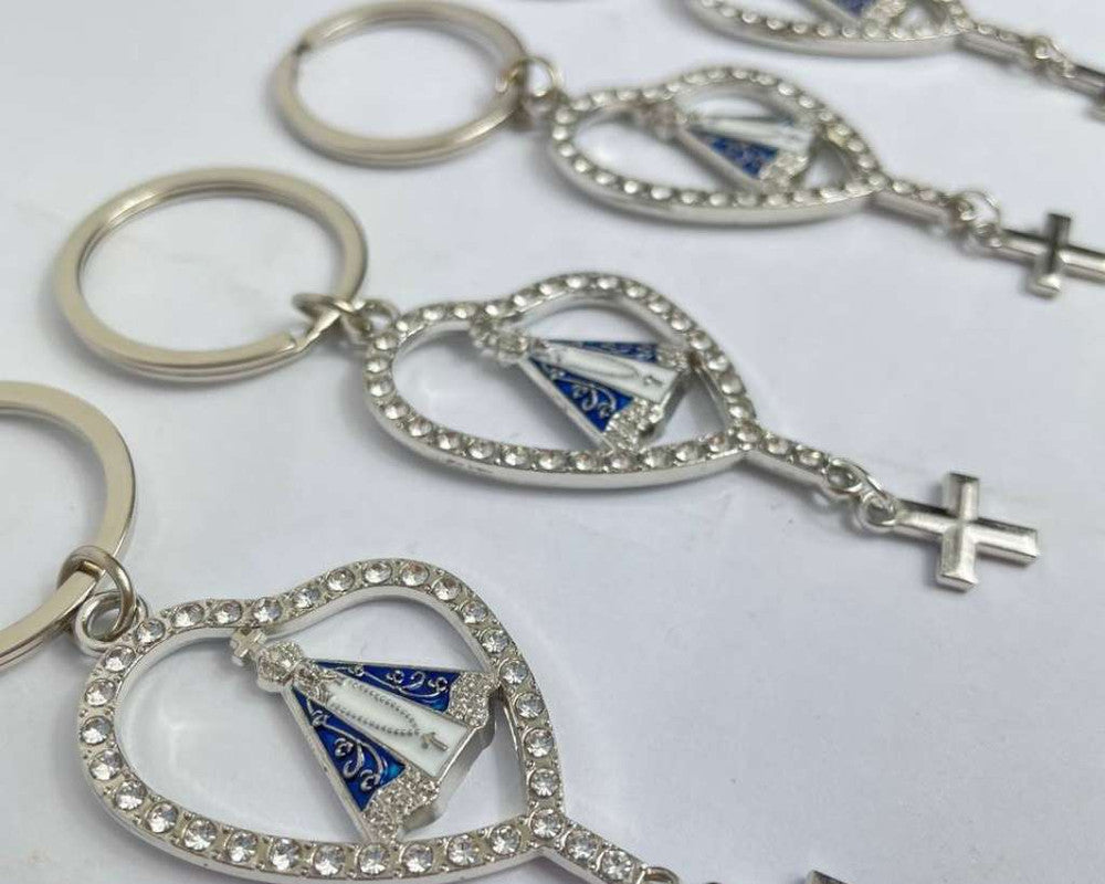 SILVER KEYCHAIN ROSARY O. LADY APPARITIONS – Set of 12