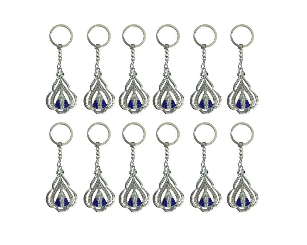 SILVER KEYCHAIN LEAF O. LADY APPARITIONS/RHINESTONES –Set of 12