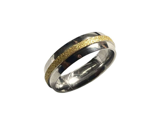 SILVER STAINLESS STEEL RING WITH GOLDEN DIAMOND RIMING 6mm – Set of 36 UNITS