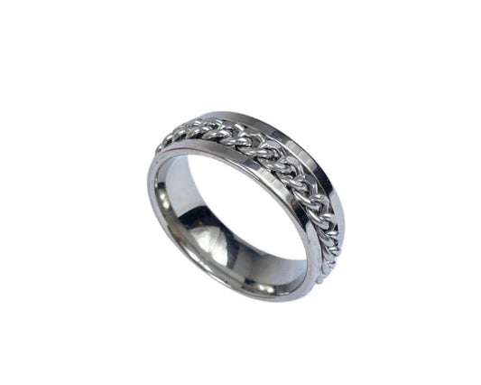 SILVER STAINLESS STEEL RING WITH  CHAIN 8MM– Set of 36