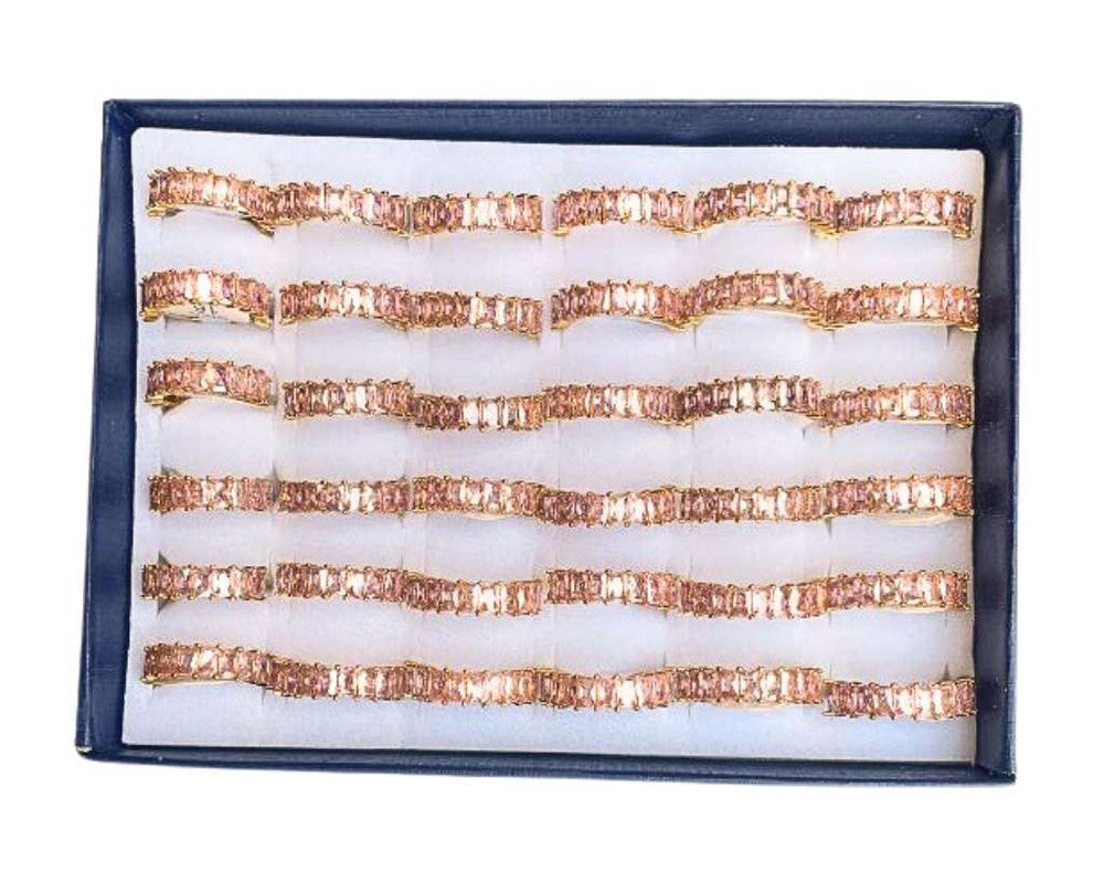 PREMIUM GOLDEN  STAINLESS STEEL RING  PINK STONES – Set of  36