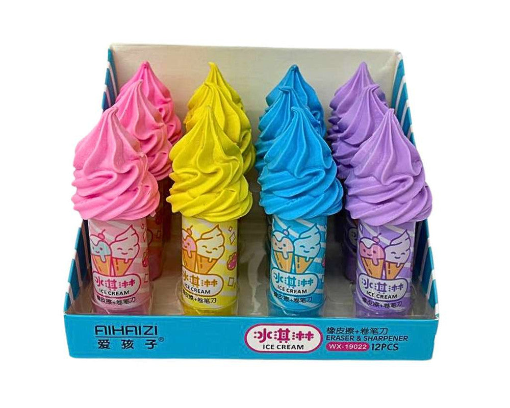 SHARPENER ICE CREAM AND ERASER - Set of 12