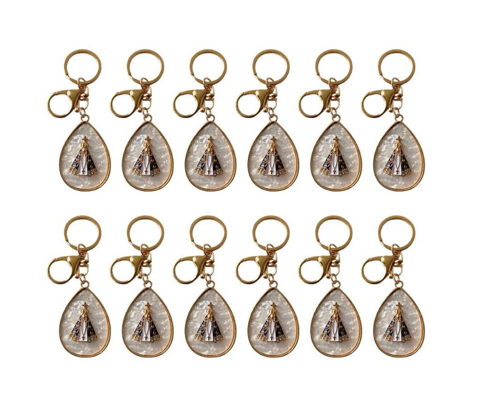 GOLDEN KEYCHAIN OUR LADY APPARITION PEARLEY  – Set of  12