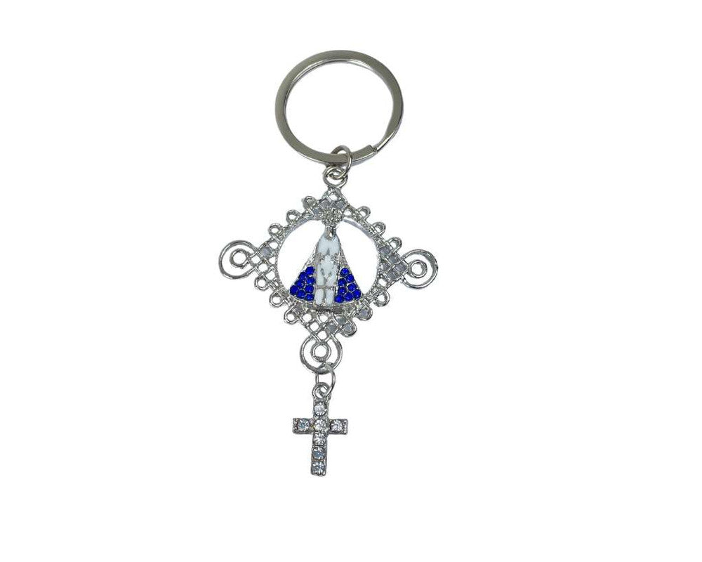 SILVER KEYCHAIN O. LADY APPARITIONS WITH CROSS- Set of 12