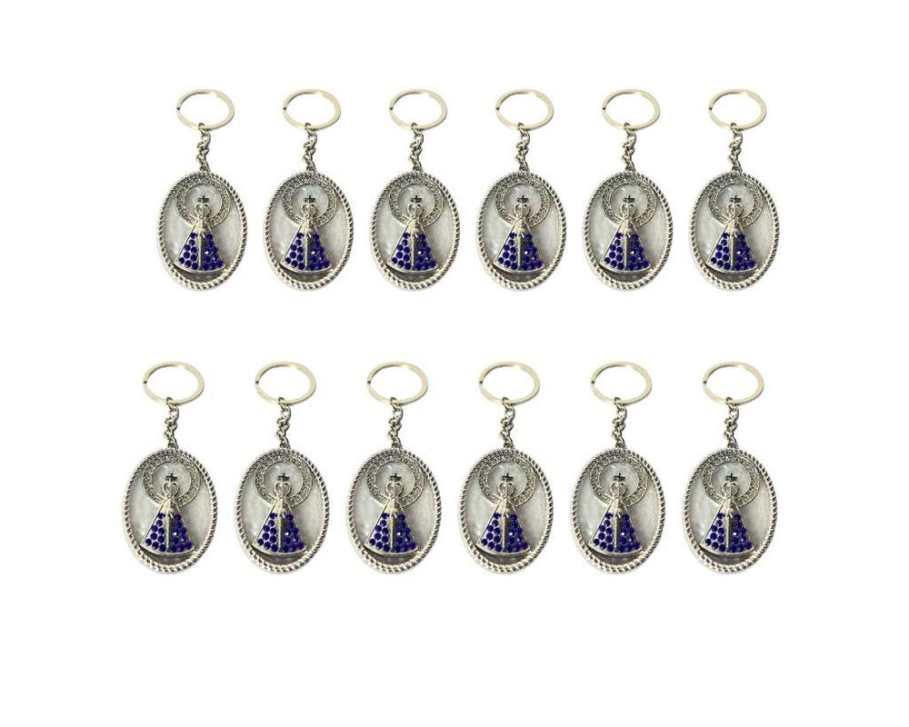 SILVER KEYCHAIN O.LADY APPARITIONS WITH RHINESTONES – Set of 12