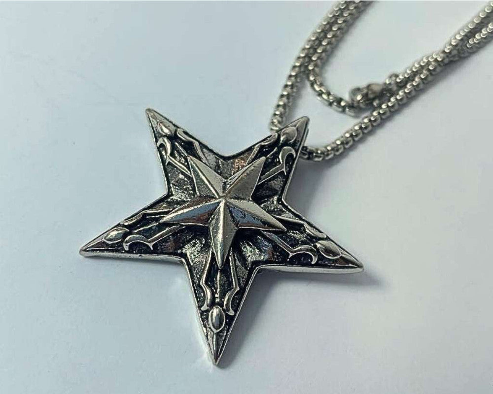 SILVER STAINLESS STEEL NECKLACE STAR – Set of 12