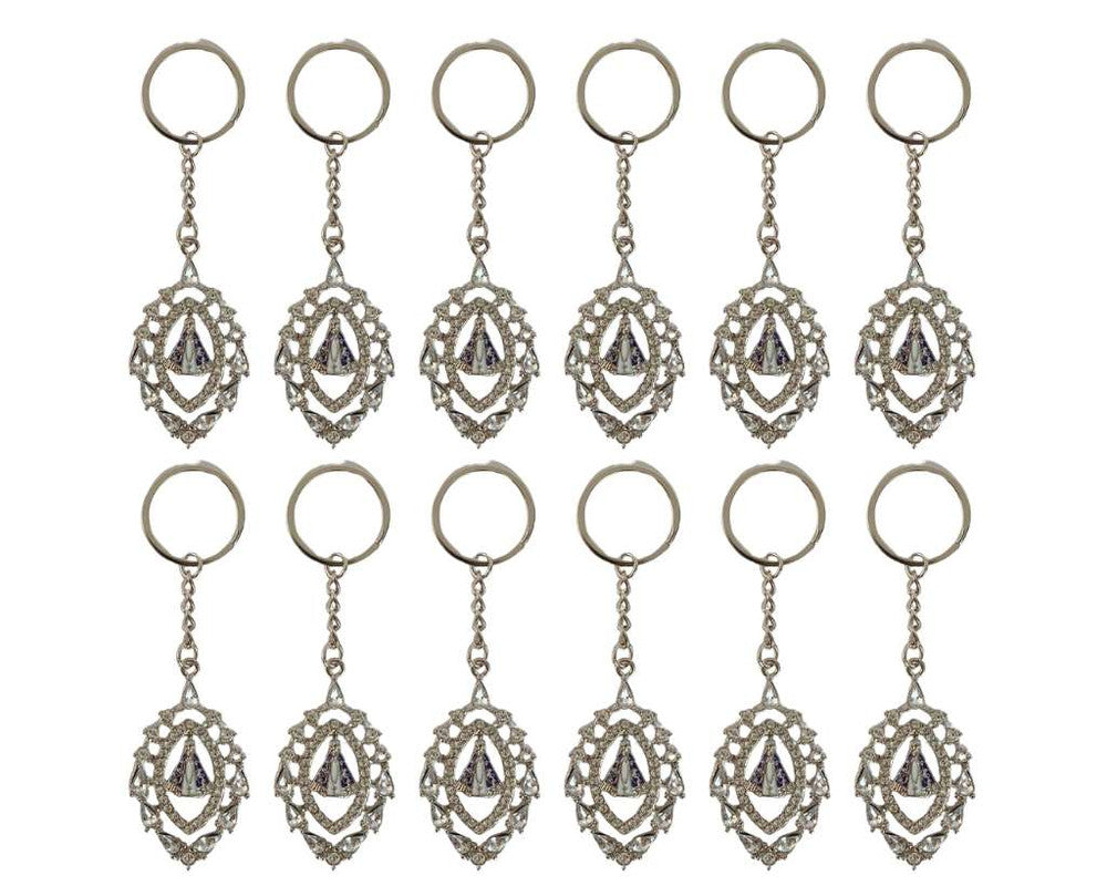 SILVER KEYCHAIN O. LADY APPARITIONS WITH RHINESTONES  – Set of 12