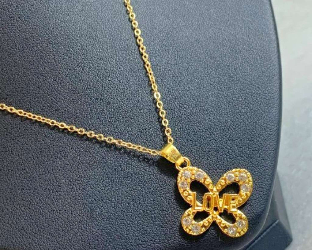 GOLDEN STAINLESS STEEL NECKLACE LOVE BUTTERFLY – Set of  12