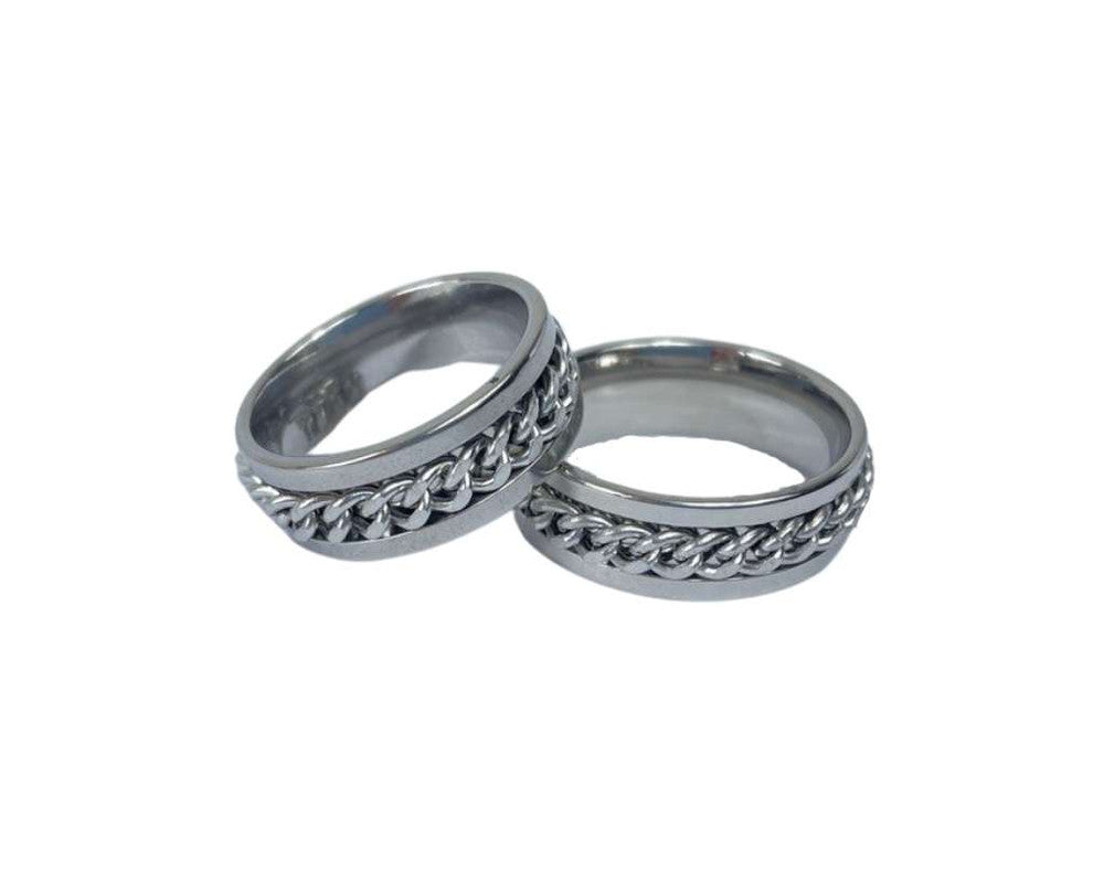 SILVER STAINLESS STEEL RING WITH  CHAIN 8MM– Set of 36