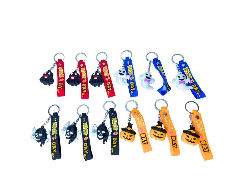 RUBBER  WITH HALLOWEEN STRAP KEYCHAIN- Set of 12