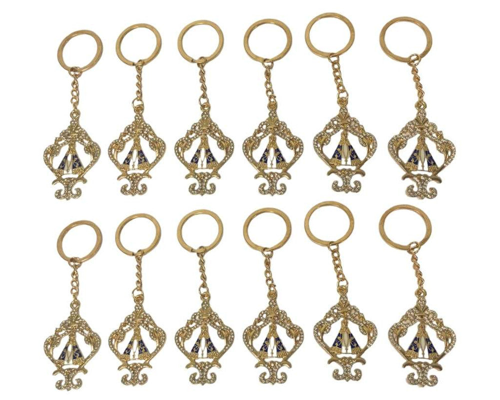 GOLDEN KEYCHAIN WITH APPARITIONS CROWN WITH RHINESTONES – Set of 12