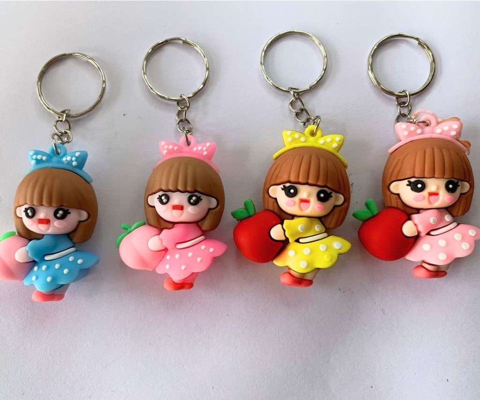 RUBBER  GIRL WITH FRUITS KEYCHAIN –Set of  12