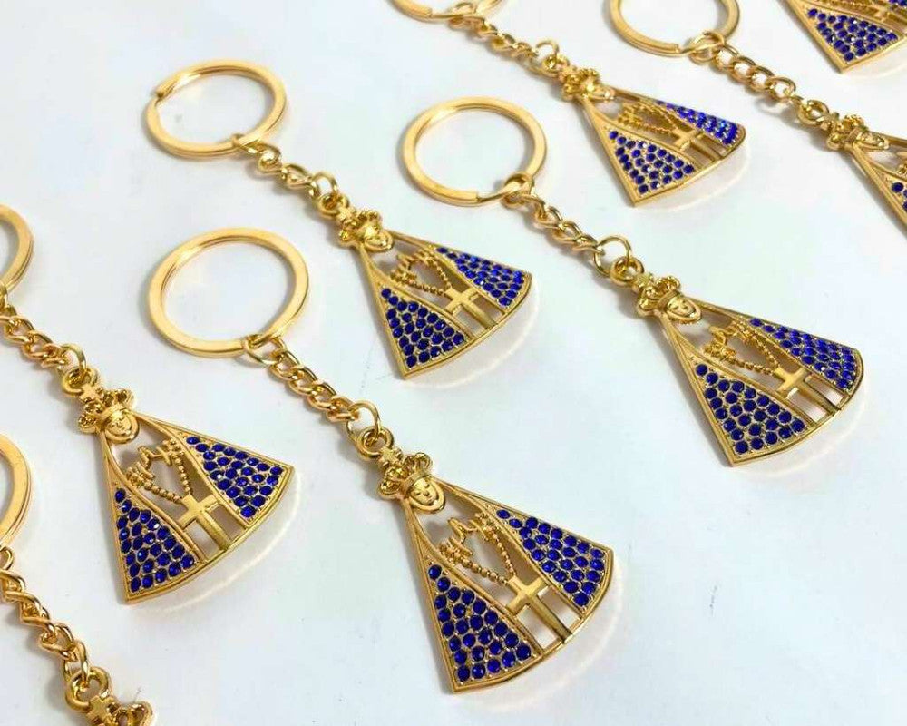 GOLDEN KEYCHAIN APPARITIONS BLUE RHINESTONES Set of 12