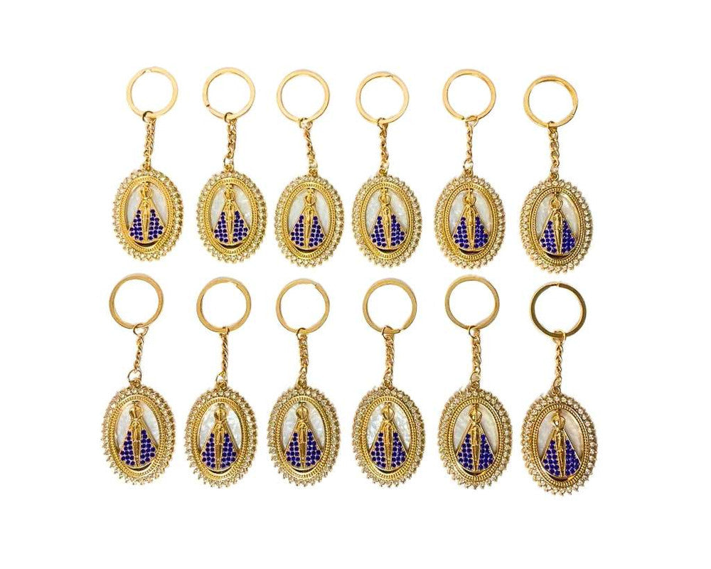 GOLDEN KEYCHAN OUR LADY OF APPARITIONS OVAL  WITH RHINESTONES- Set of 12