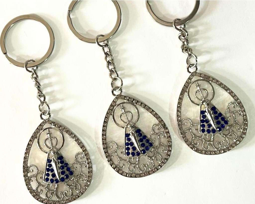 SILVER  KEYCHAIN DROP O. LADY APPARITIONS – Set of  12