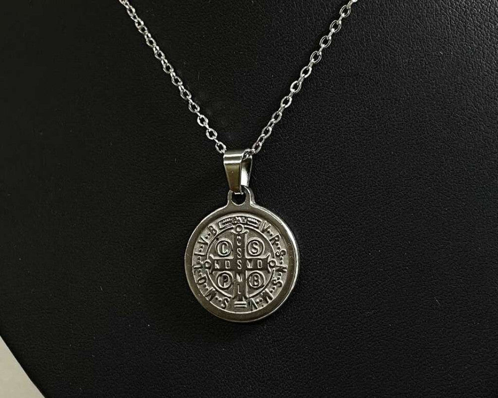 SILVER NECKLACE SAINT BENEDICT MEDAL  WITH RELIEF – Set of 12