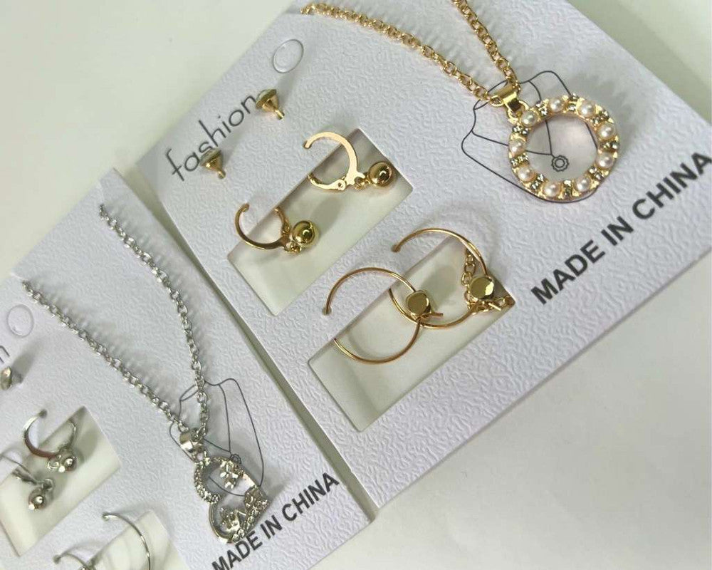 SET SILVER/GOLDEN EARRING AND NECKLACE- Set of 12