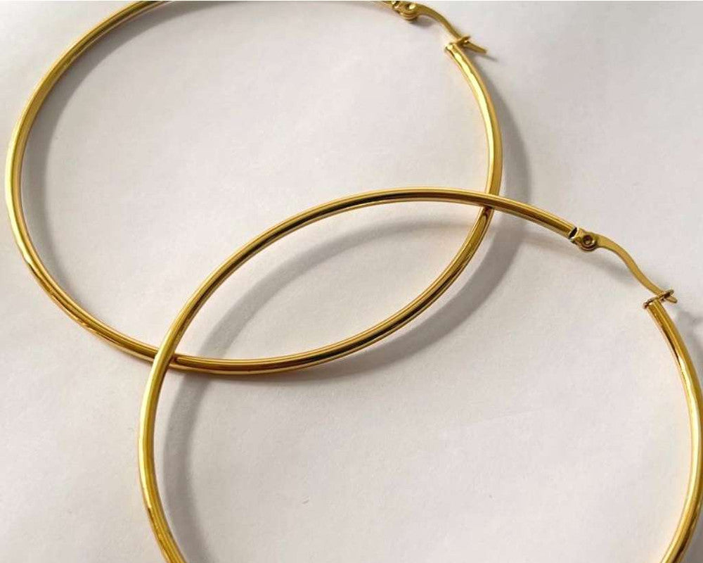 GOLDEN STAINLESS STEEL EARRINGS HOOP 70 MM - Set of 120