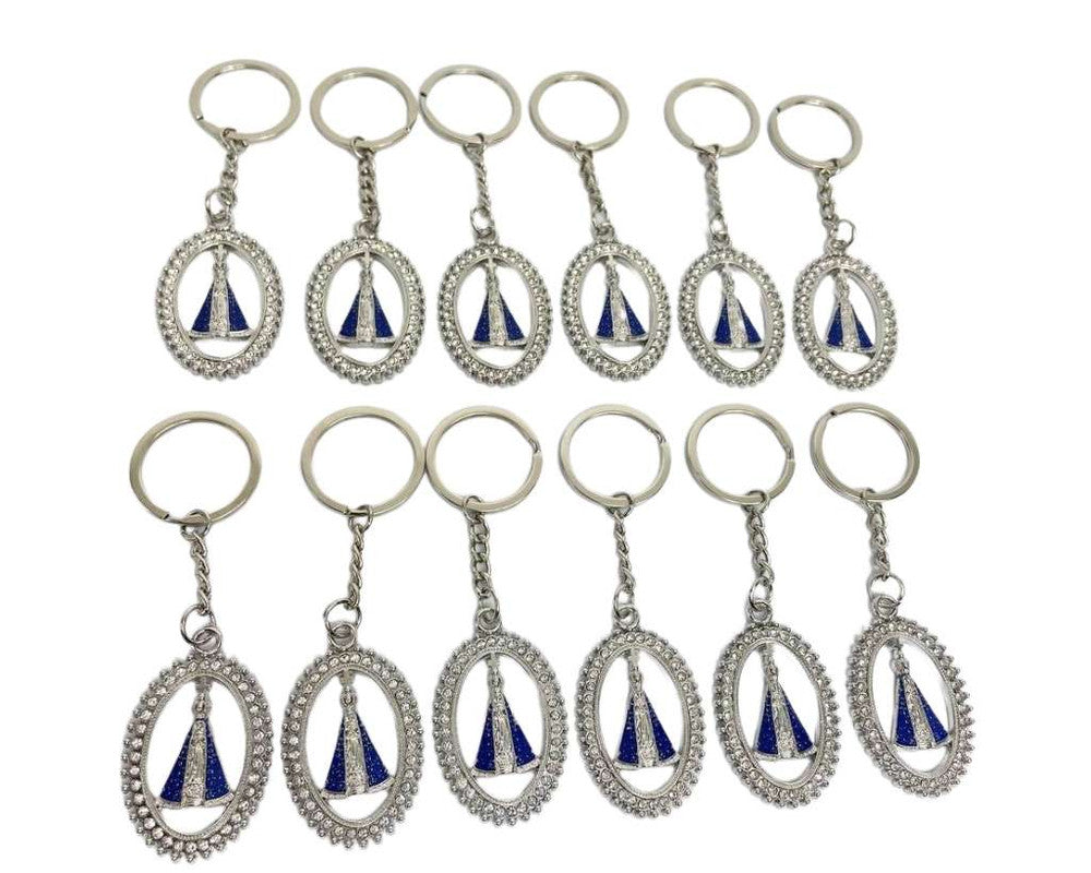 SILVER KEYCHAIN  CIRCLE  O. LADY APPARITIONS WITH RHINESTONES – 12