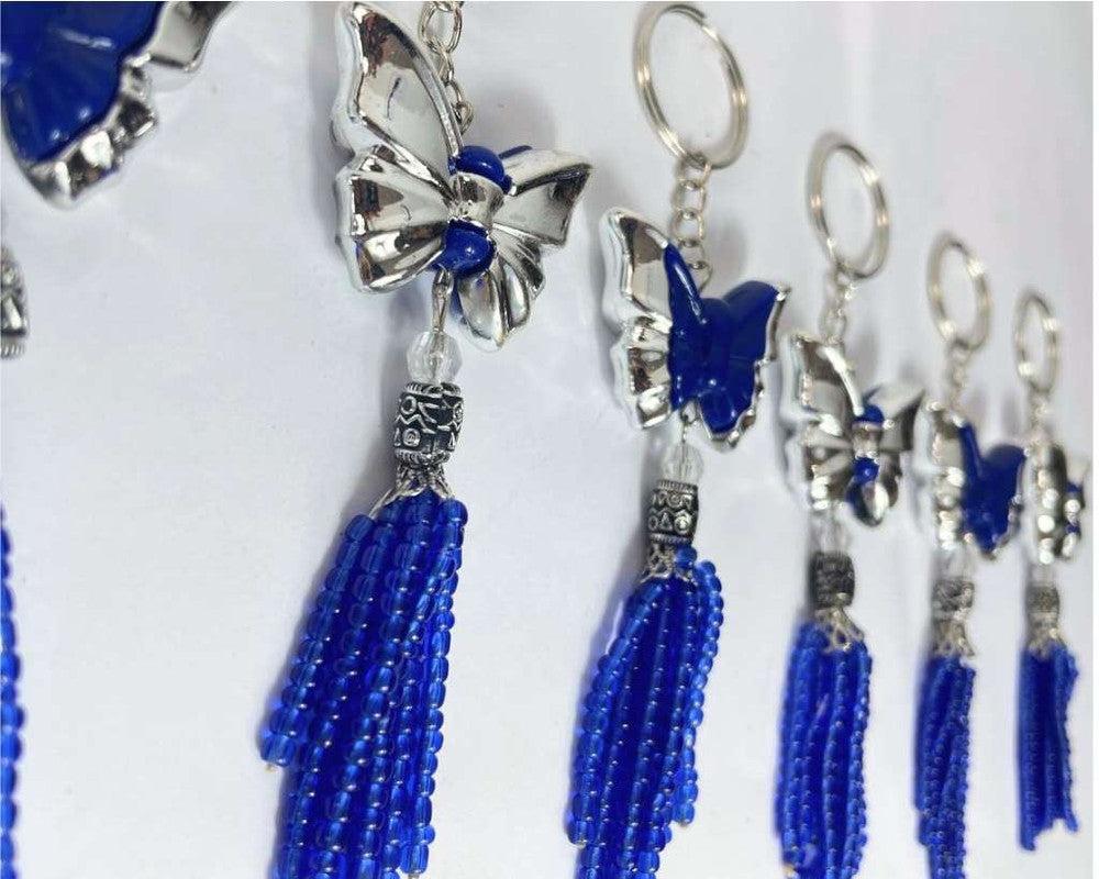 SILVER KEYCHAIN BLUE BUTTERFLY  – Set of 12