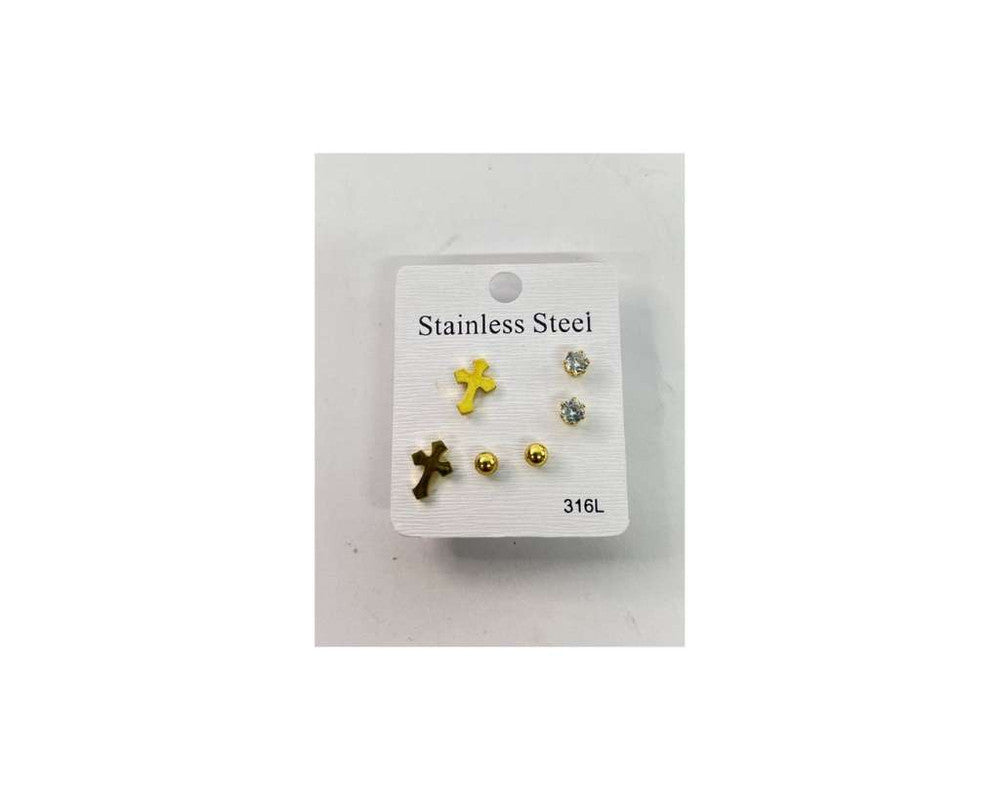 SET GOLD STAINLESS STEEL EARRINGS CROSS MINI- Set of 120