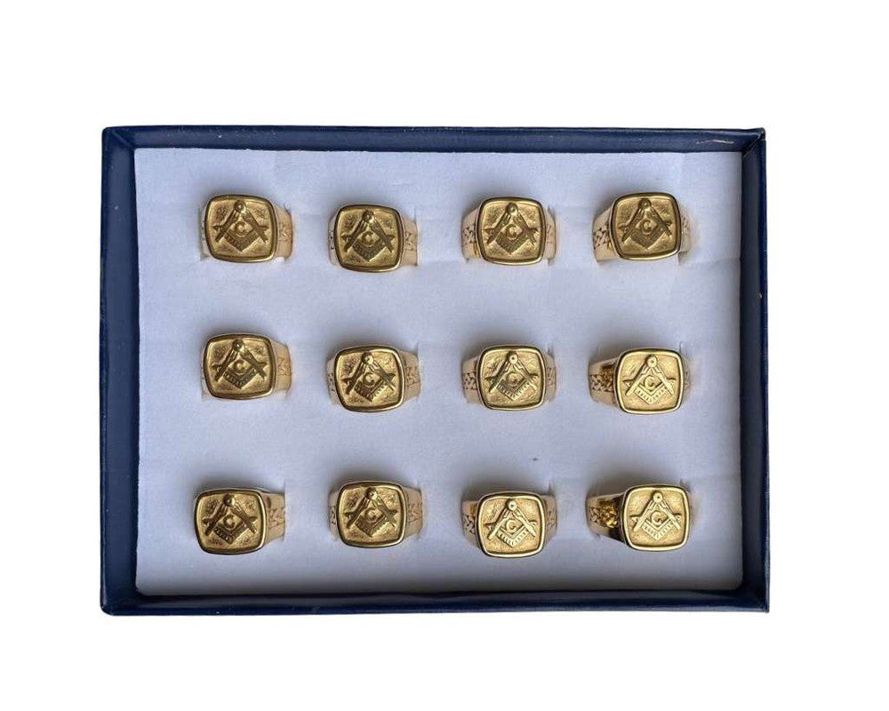 GOLD SQUARE MASONRY STAINLESS STEEL RING – Set of 12