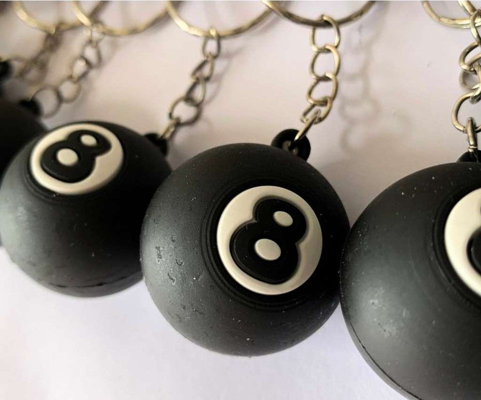 BLACK KEYCHAIN BILLIARD BALL  Nº 8 – Set of 12