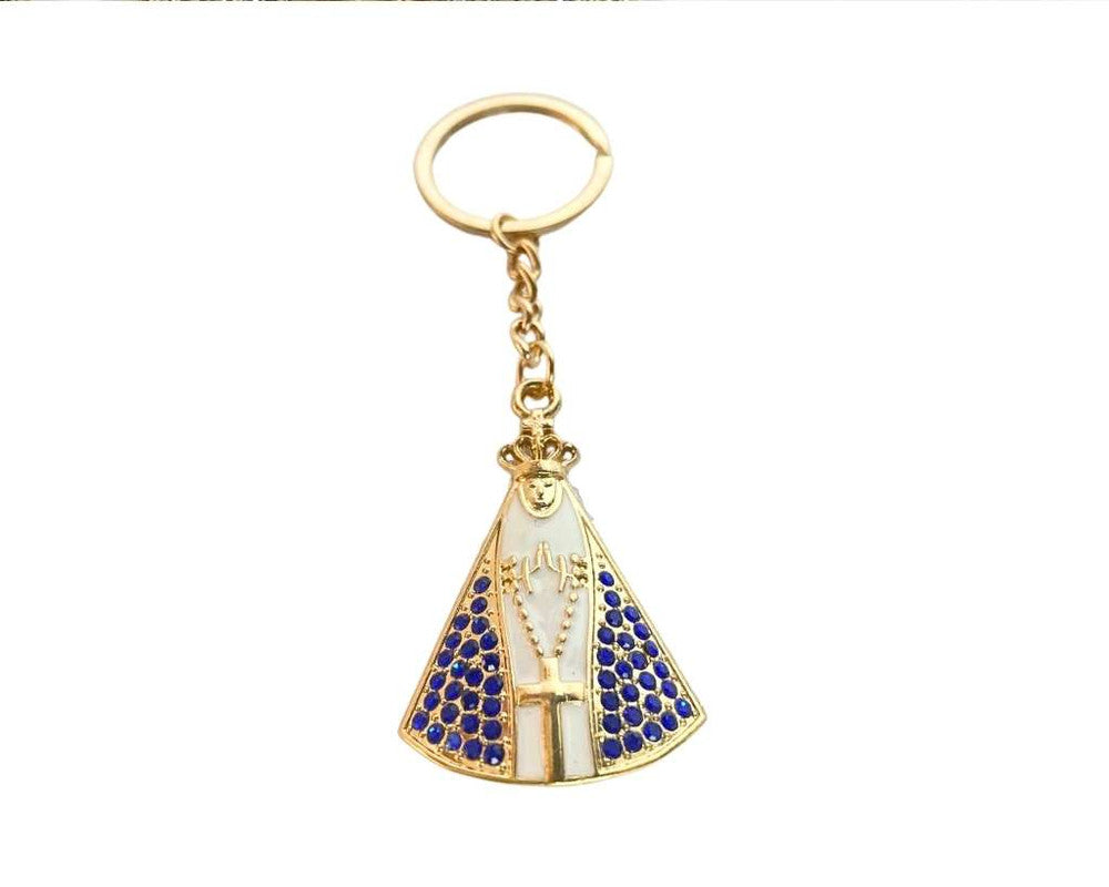 GOLDEN KEYCHAIN OUR LADY OF APARECIDA  WITH RHINESTONES- Set of 12