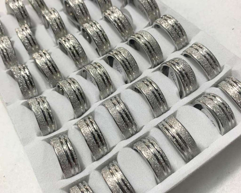 DIAMOND SILVER STAINLESS STEEL RING WITH TWO FRIEZES 8mm– 36 Set