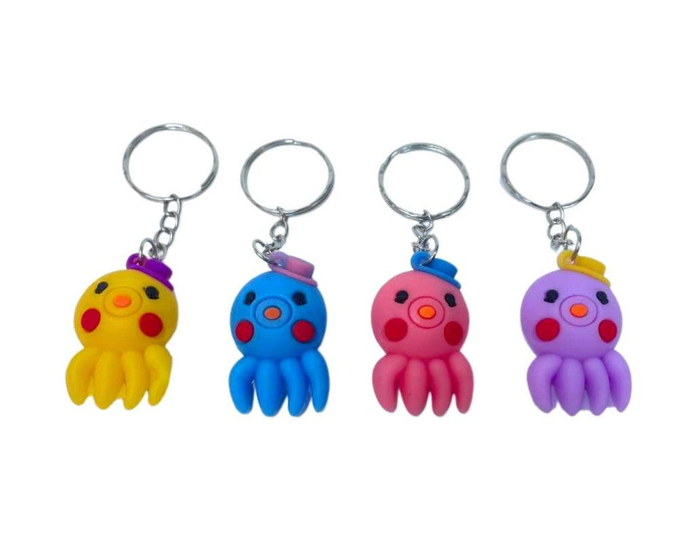 RUBBER COLORFUL OCTOPUS  WITH HAT KEYCHAIN – 12