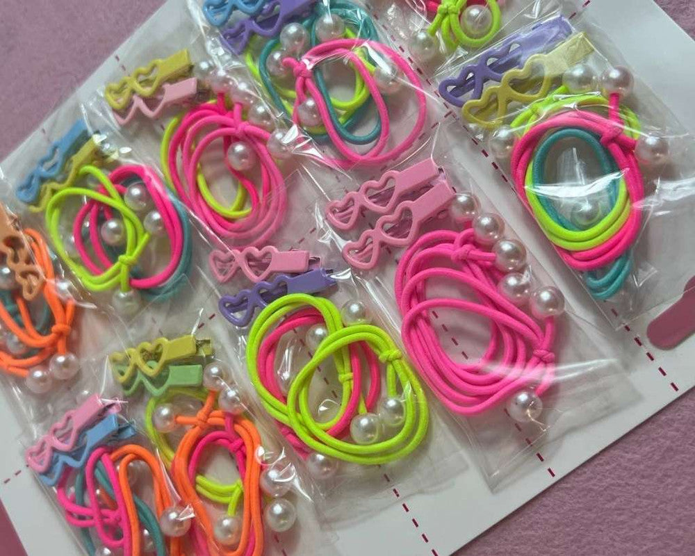 SET OF ELASTIC HEART CLIPS WITH PEARLS - Set of 10