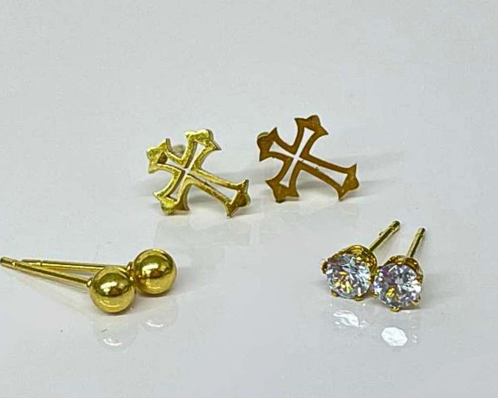 SET GOLD STAINLESS STEEL EARRINGS CROSS MINI- Set of 120