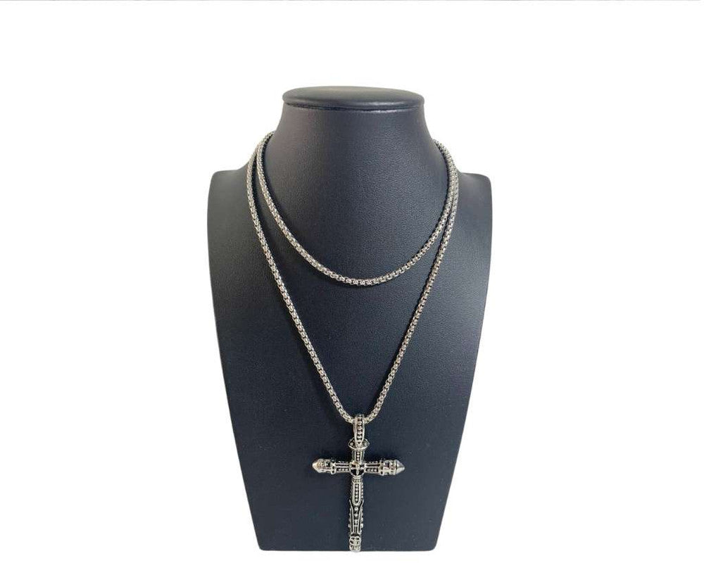 SILVER STAINLESS STEEL NECKLACE CROSS – Set of 12