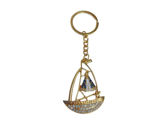 GOLDEN KEYCHAIN BOAT OUR LADY OF APPARITIONS-Set of 12