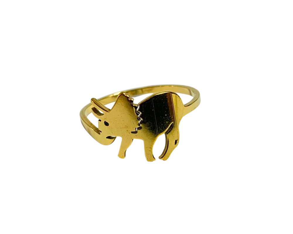 GOLDEN STAINLESS STEEL TRICERATOPS DINOSAUR RING -Set of 36